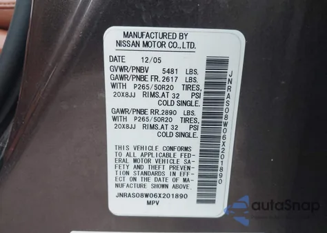 2006 Infiniti Fx35 z USA, uszkodzony, nr VIN JNRAS08W06X201890